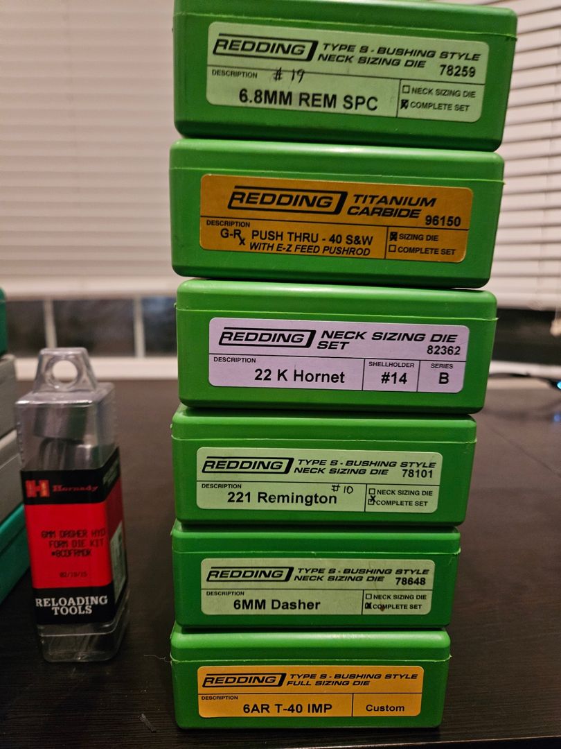 Many Die sets available. Redding, RCBS, Hornady