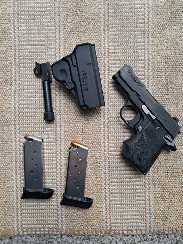 Sig P938 bundle with 2 original mags, additional threaded barrel, and two holsters