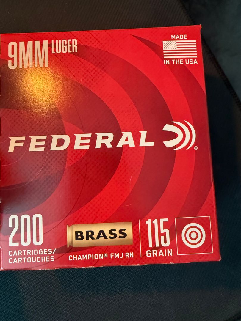400 rounds Federal 9mm 115gr brass FMJ 3