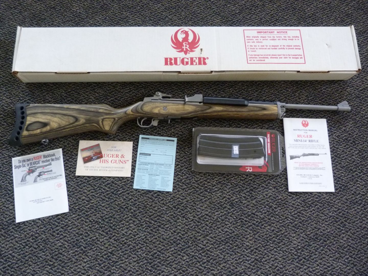 Rare Premium Ruger Mini 14 223 / 5.56 Stainless Semi Auto Laminate Rifle - New in Box! 