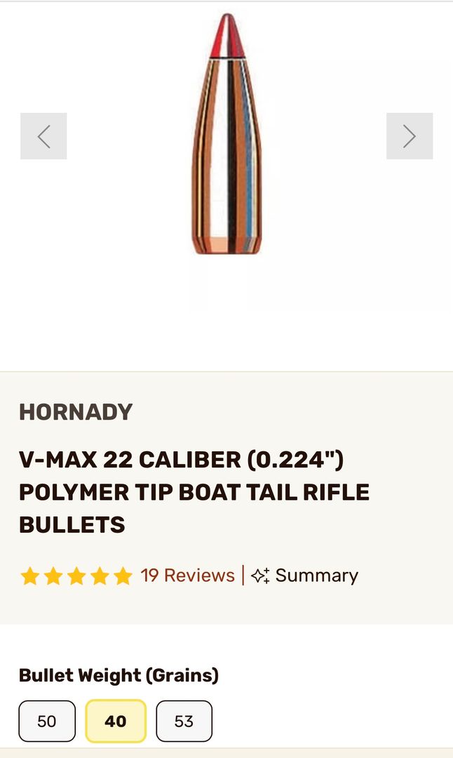 Looking for 36 and/or 40 grain .22 cal projectiles