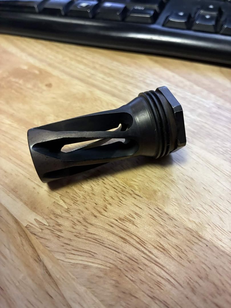 Muzzle device length is 2.3 inches, length added to the barrel is 1.7 inches (on barrels with 0.6" t 2