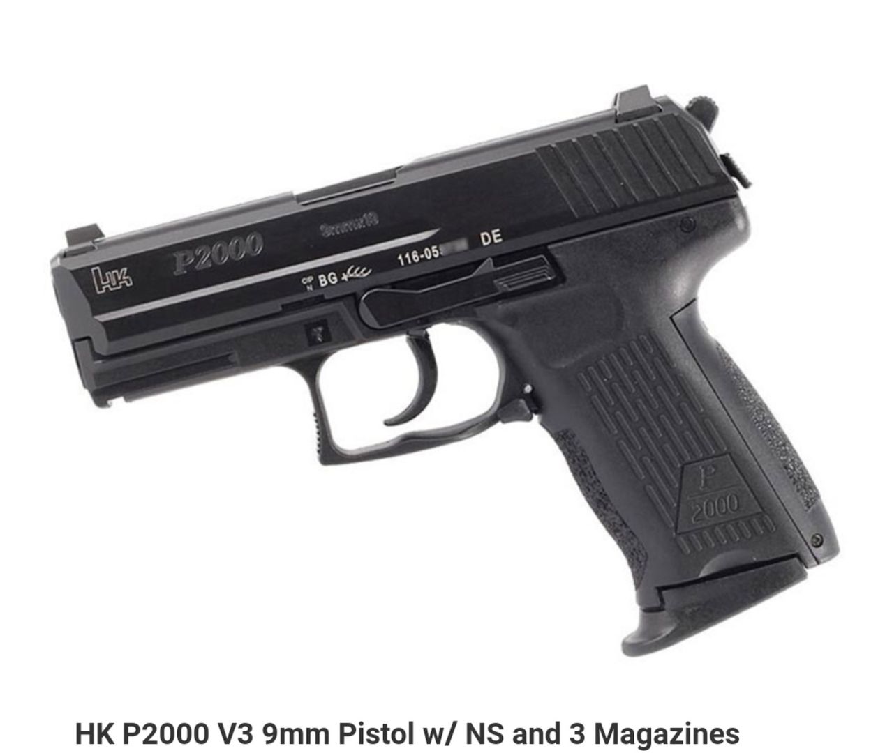 HK P2000 v3 9mm Pistol w/NS and 3 Magazines